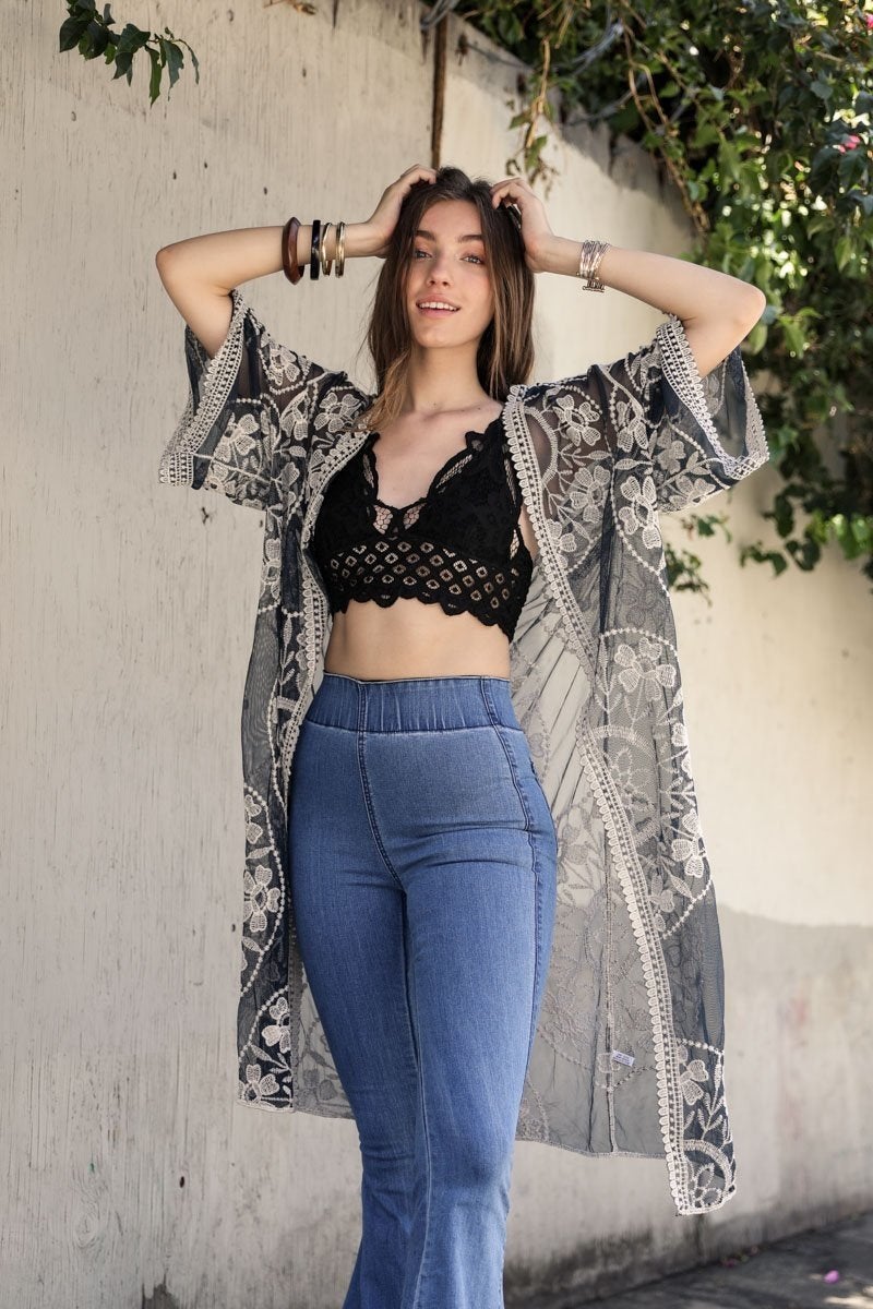 Mesh Embroidered Kimono