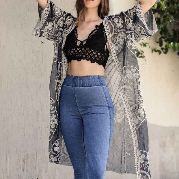 Mesh Embroidered Kimono