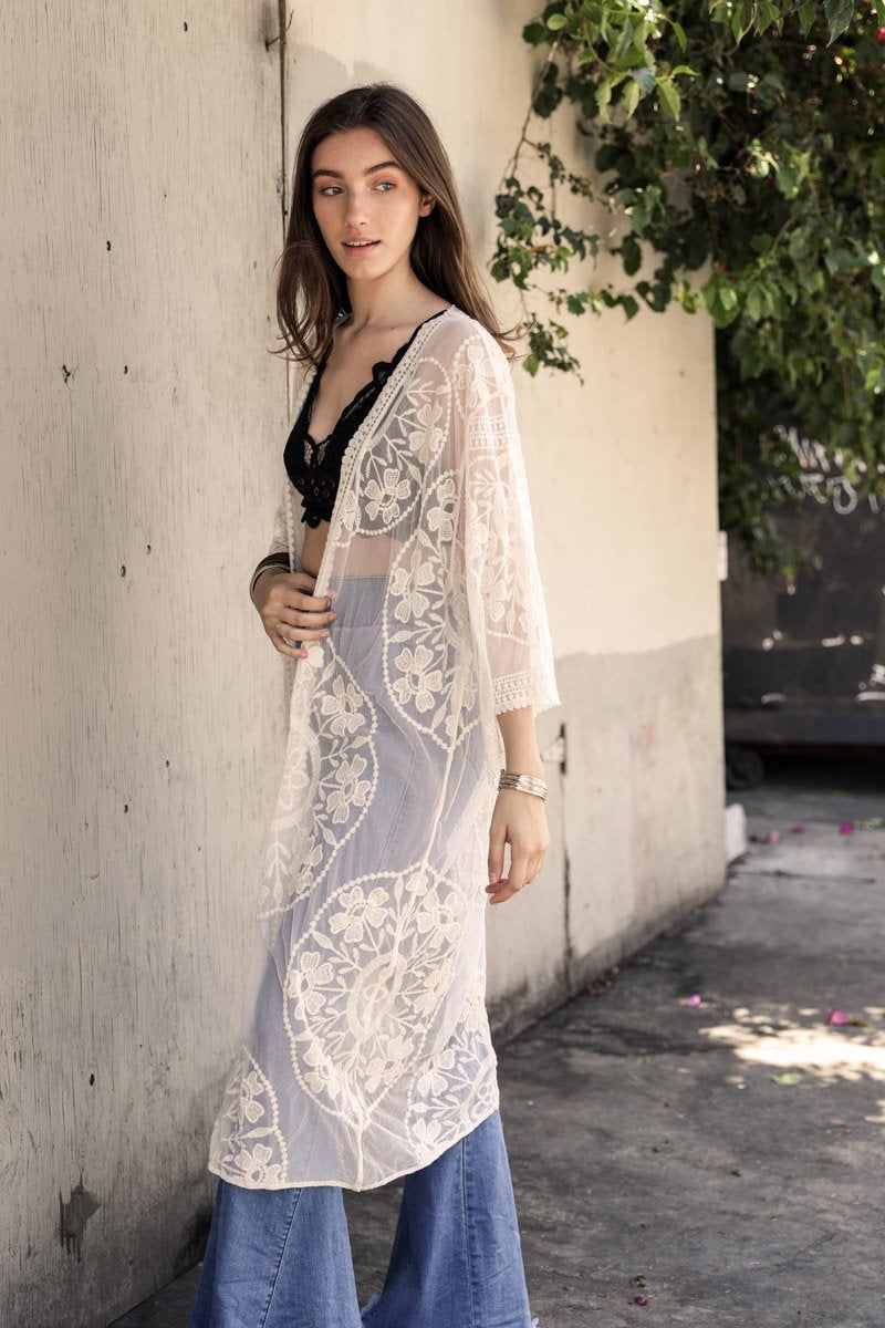 Mesh Embroidered Kimono