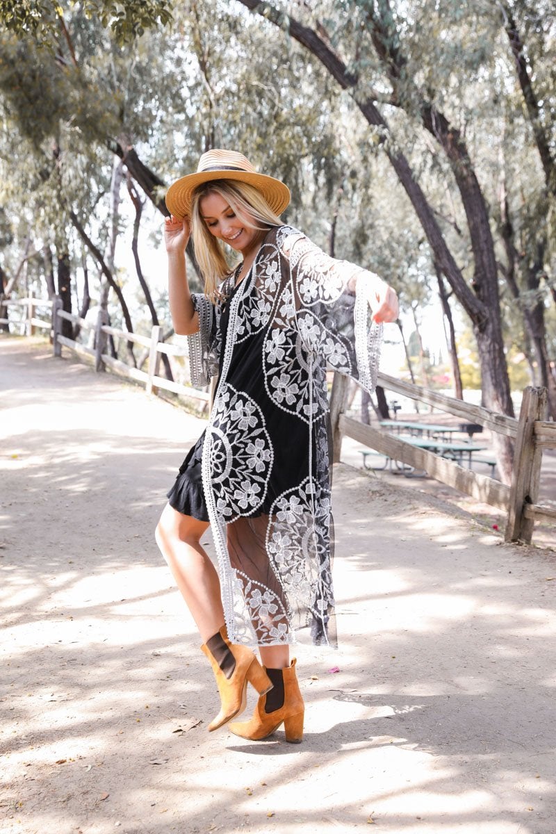 Mesh Embroidered Kimono