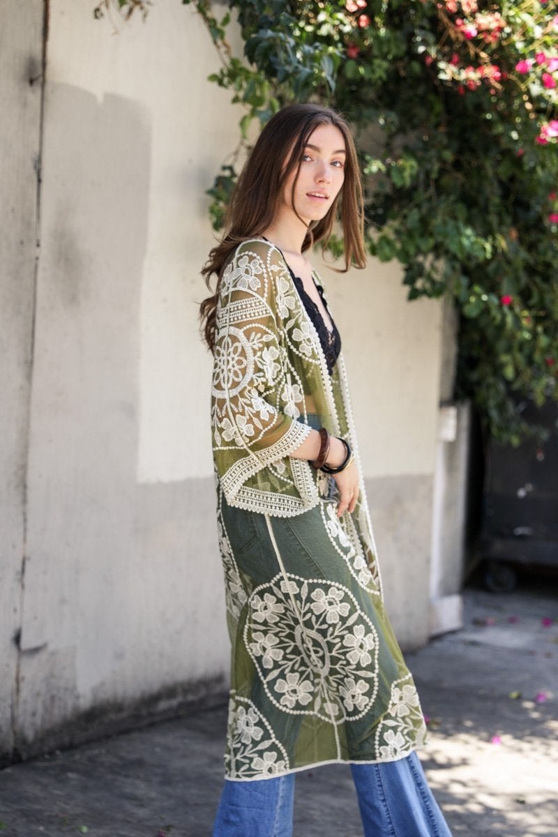 Mesh Embroidered Kimono