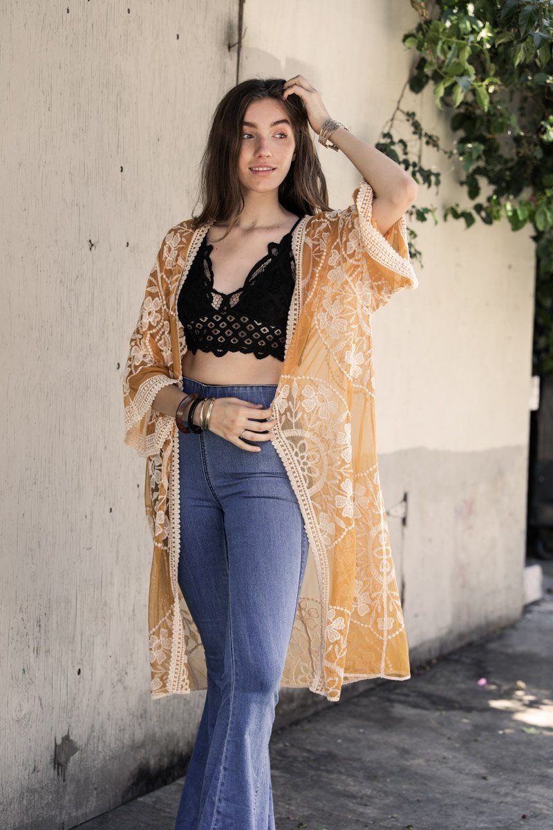 Mesh Embroidered Kimono