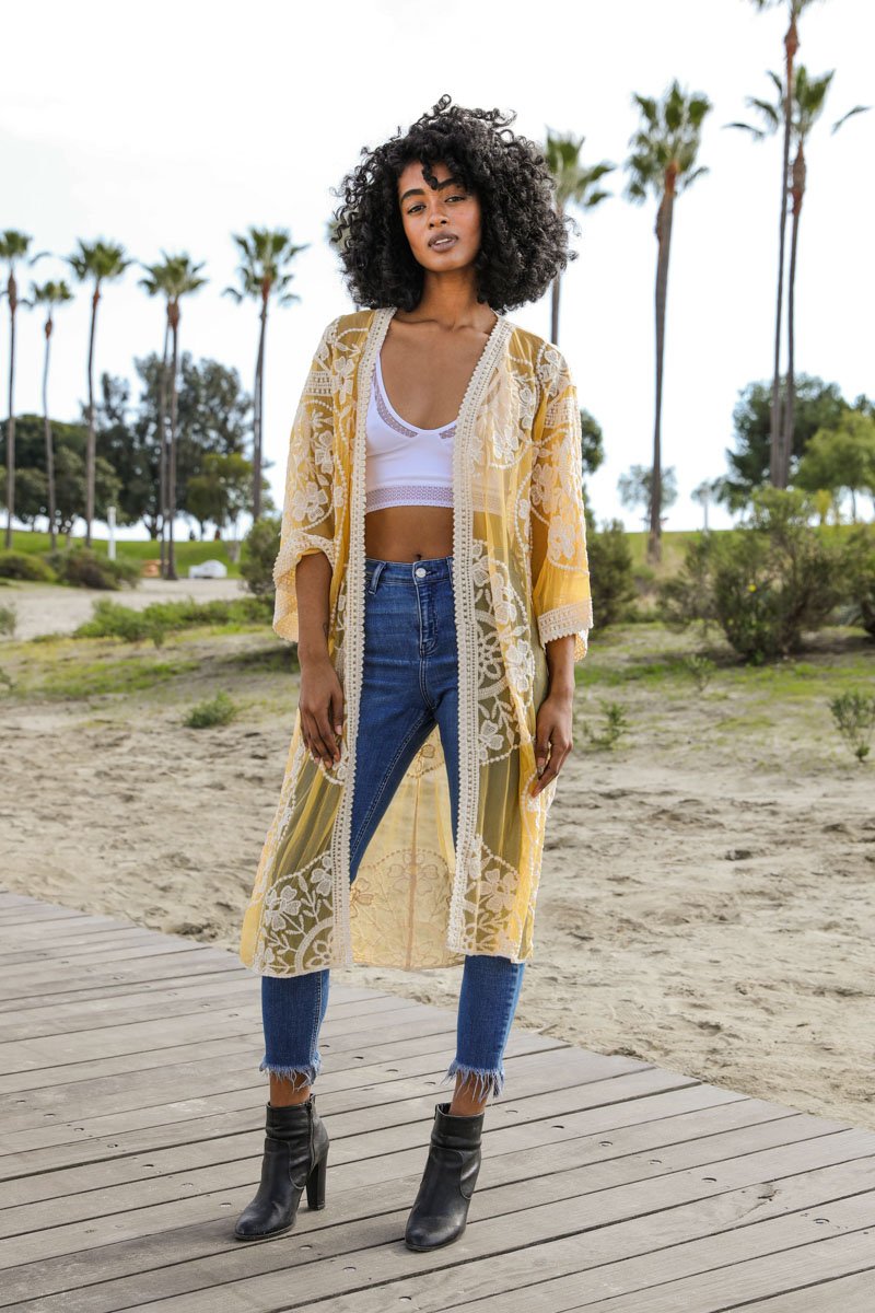 Mesh Embroidered Kimono
