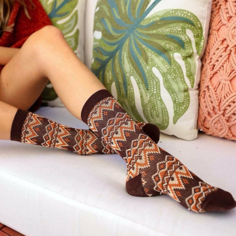 Patterned Crew Socks Set with Geometric Knit Design