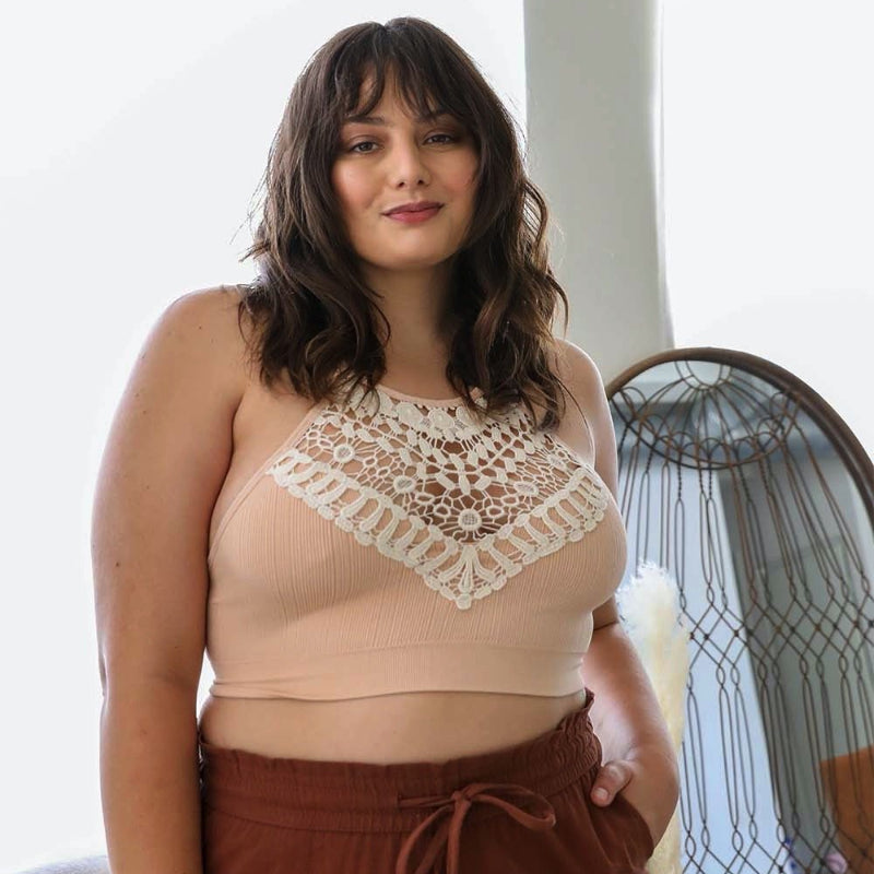 Women Crochet Lace Halter Neck Crop Top – Sleeveless Boho Bralette