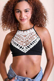 Women Crochet Lace Halter Neck Crop Top – Sleeveless Boho Bralette