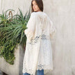 Boho Lace Longline Kimono Cardigan Open Front Embroidered Cover Up