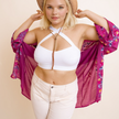 White Halter Crop Top with Floral Sheer Kimono Cover-Up