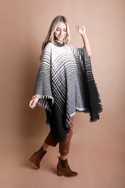 Cozy Herringbone Hooded Poncho