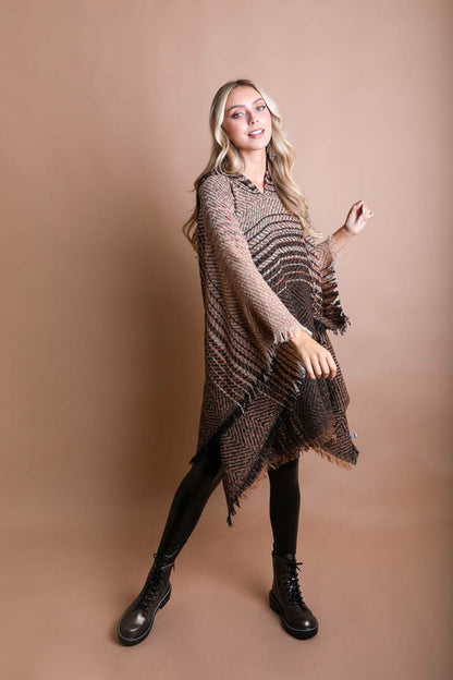 Cozy Herringbone Hooded Poncho