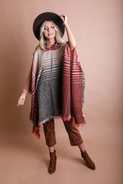 Cozy Herringbone Hooded Poncho