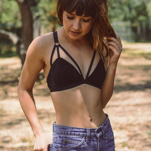 Women Cross Back Strap Bralette Halter Crop Top