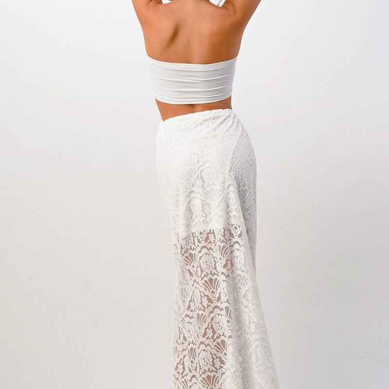 Women Lace Wide Leg Pants High Waist Elegant Style