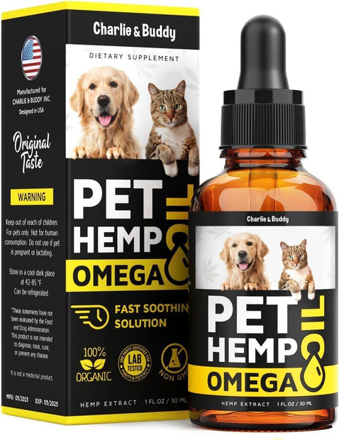 Aceite de cáñamo y salmón Charlie &amp; Buddy para la salud de la piel y el pelaje