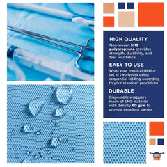 Sterilization Wraps 20  x 20 . Pack of 50 Blue Non Woven Non Sterile