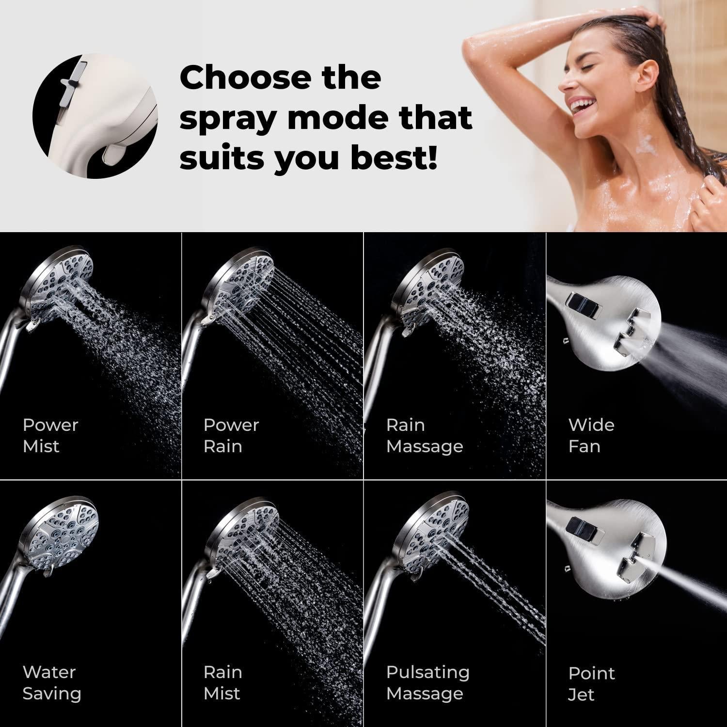 Pommeau de douche haute pression avec 8 réglages de jet à main