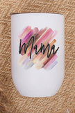 Blessed Mama wine cup with colorful brush strokes design, perfect gift for moms celebrating special occasions.