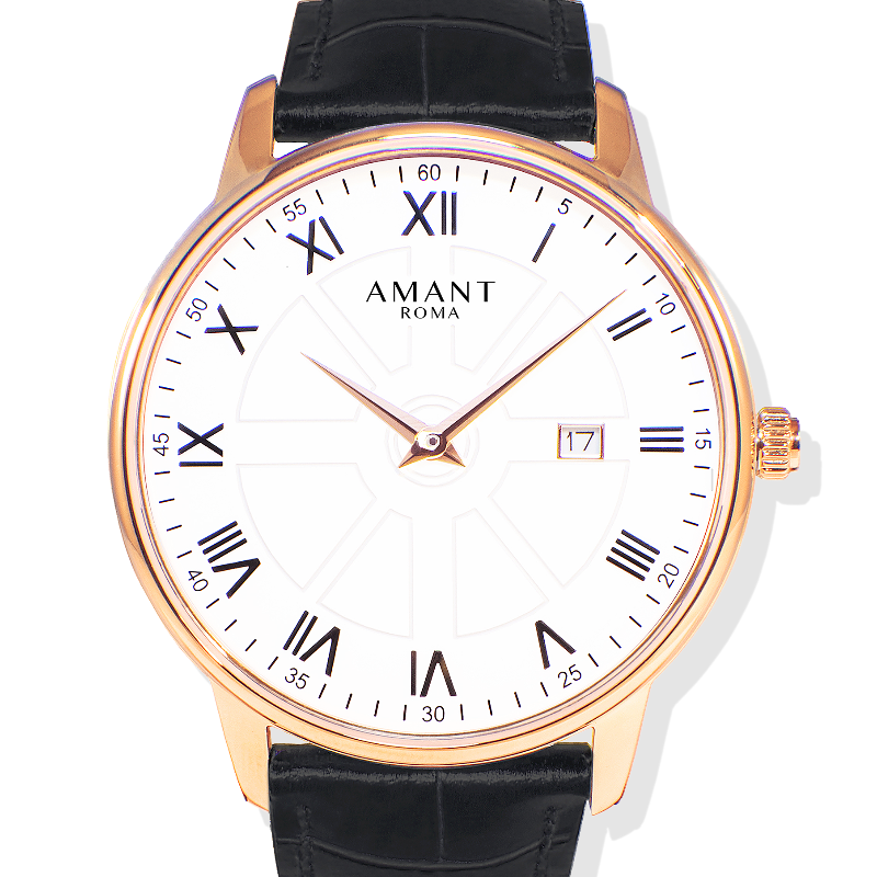 Classic White Dial Roman Numeral Leather Strap Watch