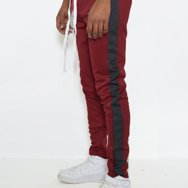 Men’s Track Pants – Maroon Athletic Joggers with Side Stripe