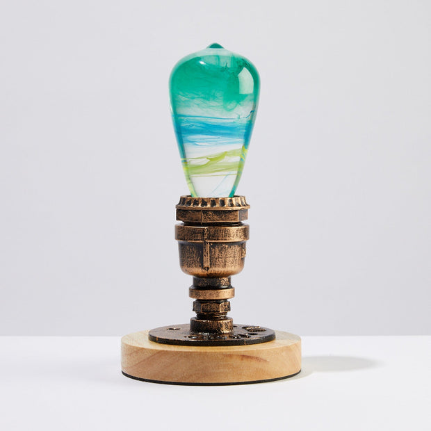 C.P.LIGHT Teardrop Glass Accent Lamp with Wooden Base