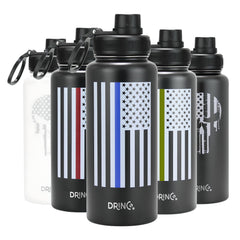 DRINCO® 32oz Stainless Steel Water Bottle-Thin Green-Black