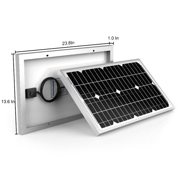 Monocrystalline Solar Panel 23.8 x 13.6 Inches with Connector and Frame