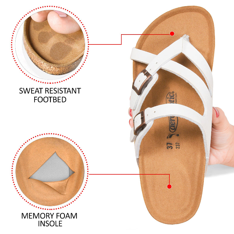 Aerothotic White Split Toe Sandals with Double Adjustable Buckle Closure