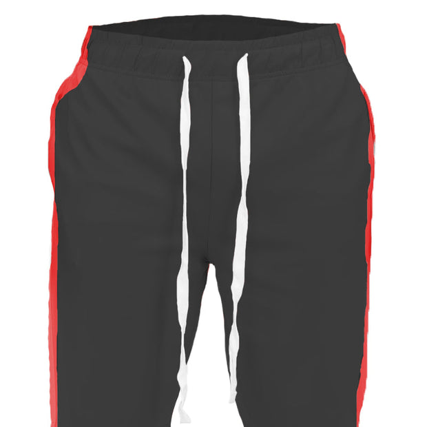 Men’s Athletic Shorts – Black Drawstring Shorts with Red Side Stripe