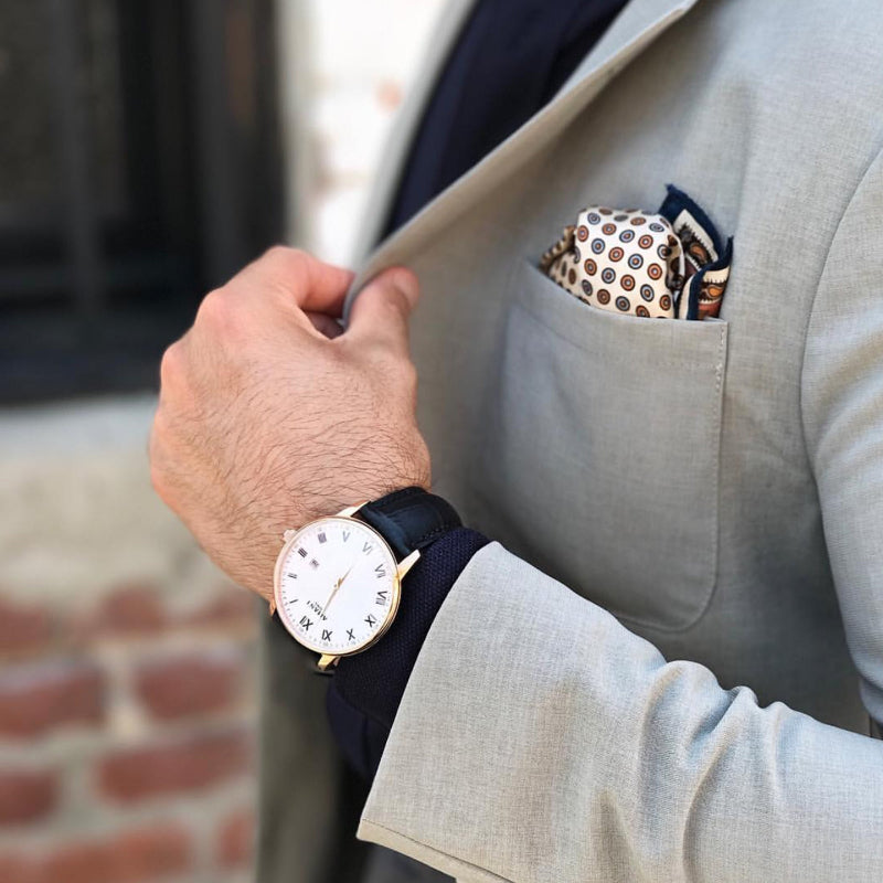 Classic White Dial Roman Numeral Leather Strap Watch