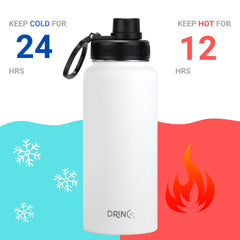 DRINCO® 32oz Stainless Steel Water Bottle-US Flag Color-Artic White