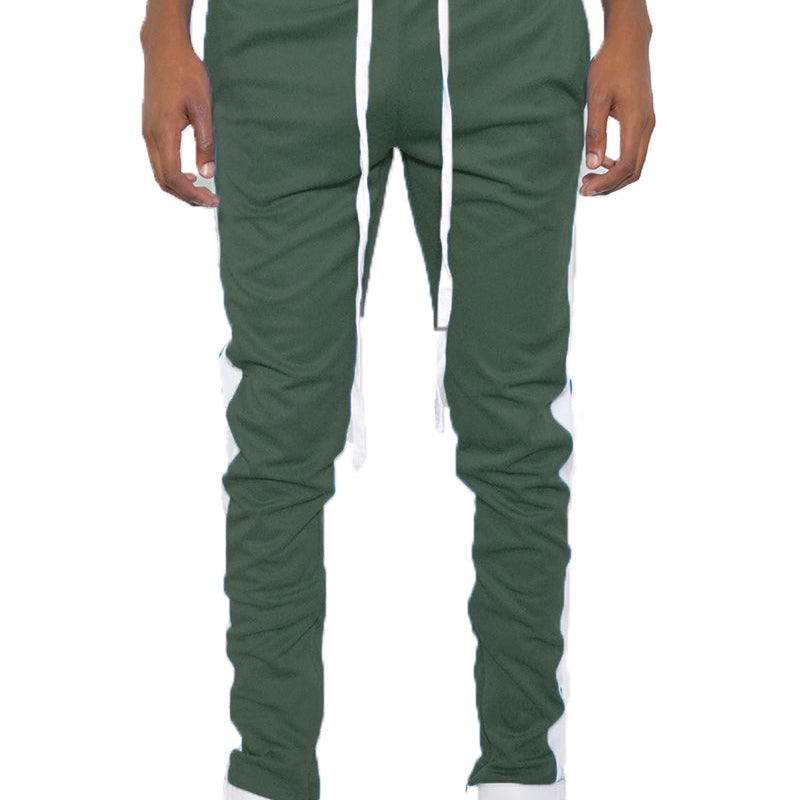 Men's Green Jogger Pants with White Side Stripes
