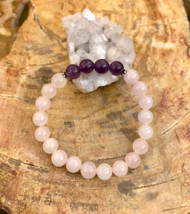 Bracelet extensible en quartz rose et améthyste ! Cristaux naturels !