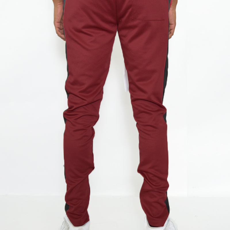 Men’s Track Pants – Maroon Athletic Joggers with Side Stripe