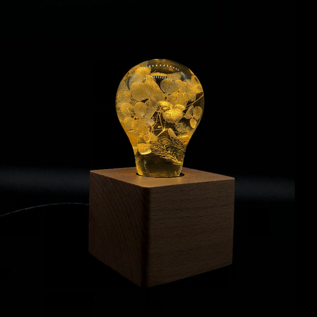 EP LIGHT Floral Resin LED Decorative Bulb Lamp with Wooden Base