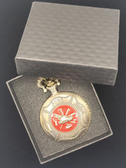 Reloj de bolsillo de bronce de bombero con caja de regalo decorativa