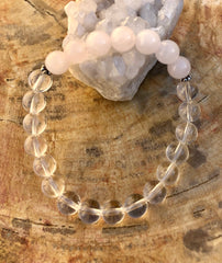 Bracelet extensible en quartz rose et cristal de quartz ! Véritables pierres précieuses !