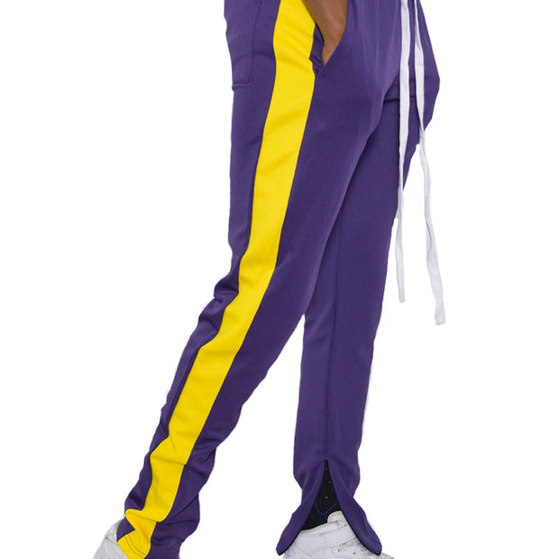 Men's Purple Jogger Pants with Eye-Catching Yellow Side Stripes for Style and Comfort