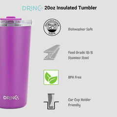 DRINCO®  20oz Insulated Tumbler w/Spill Proof Lid, 2 Straws(Purple)