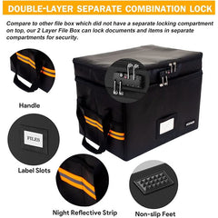 Fireproof Document Box with Lock, 2 Layer Multi-Pockets