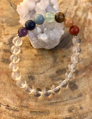 Bracelet extensible en quartz cristal et chakras ! Pierres naturelles faites à la main !