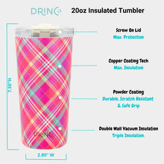 DRINCO® Seattle 20oz Insulated Tumbler Leakproof w/straw-Madras Plaid