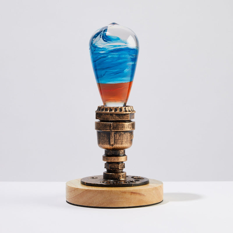 LED Light Bulb Lamp with Wooden Base - Colorful Sunset Design