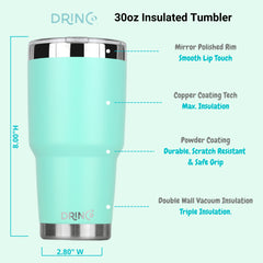 DRINCO® 30oz Insulated Tumbler Spill Proof Lid w/2 Straws (Teal)