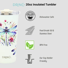 DRINCO® Seattle 20oz Insulated Tumbler Leakproof w/straw-Dragonfly