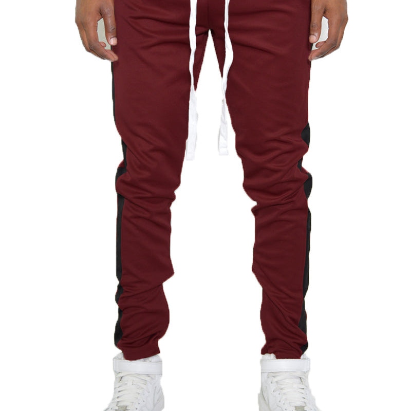 Men’s Track Pants – Maroon Athletic Joggers with Side Stripe