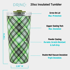 DRINCO® Seattle 20oz Insulated Tumbler Leakproof w/straw-Ireland Plaid