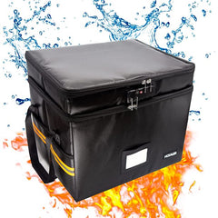 Fireproof Document Box with Lock, 2 Layer Multi-Pockets