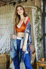 Vibrant Multicolor Frayed Kimono