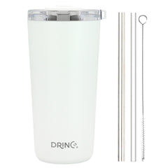 DRINCO® 20oz Insulated Tumbler Spill Proof Lid 2 Straws(Arctic White)