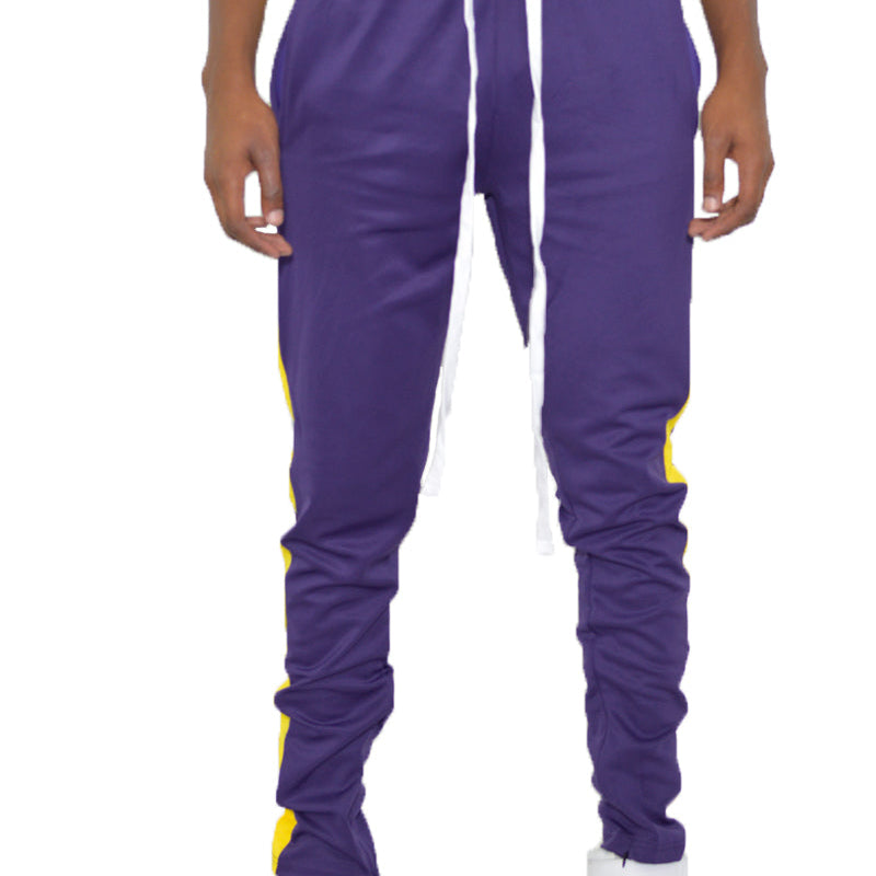 Men’s Purple Jogger Pants with Yellow Side Stripes